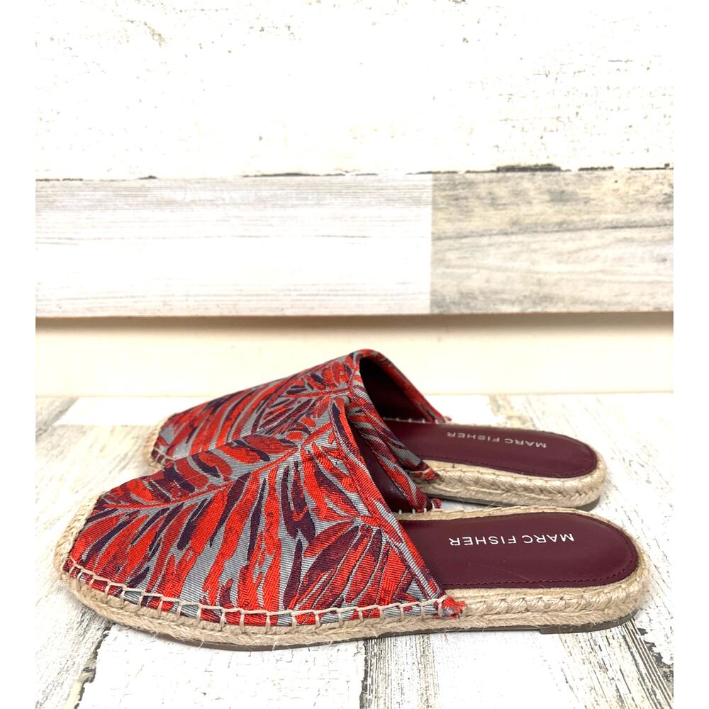 Marc Fisher Womens 6 Zebra Espadrille Mules Boho Slip On Casual Red Gray
